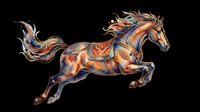 Ornate horse with flowing mane and tail, decorated with colorful geometric patterns and saddle, isolated on transparent background. Ready for t-shirts, clipart, stickers, sublimation and print-on-demand designs.