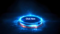 Glowing blue neon button with text on dark background surrounded by light effects and energy particles, futuristic circular interface design for web and apps.
