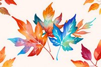 Vibrant watercolor autumn maple leaves in orange, blue, and rainbow gradient colors on white background, perfect for seasonal designs and fall themed projects.
