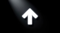 Glowing white upward arrow on dark background, isolated design element for web, app, and directional signage applications.