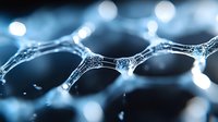 Glowing network connections with blue light effects and bokeh, abstract technological structure showing digital neural pathways in macro view.