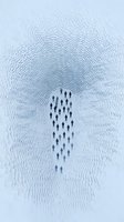 Silhouettes of people forming arrow shape surrounded by rippling wave pattern on light background, representing leadership, unity and collective movement.