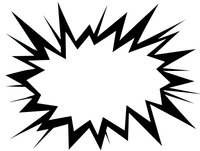 Black comic book explosion burst with jagged edges on white background. Isolated graphic element for superhero designs, action scenes and dynamic layouts.