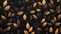Elegant seamless pattern with golden leaves and curved branches on black background creates luxurious botanical wallpaper design. Pattern repeats horizontally and vertically.