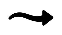 Black curved arrow pointing right on white background isolated for graphic design and presentation use.