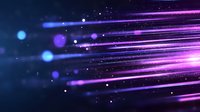 Glowing purple and blue light streaks with bokeh effects on dark background, dynamic motion trails and sparkles create futuristic abstract composition.
