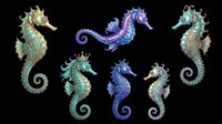 Seahorse collection with ornate decorative details, isolated on transparent background. Ready for t-shirt design, clipart, stickers, sublimation, print-on-demand products and digital crafts.