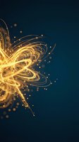 Abstract golden light trails and particles creating dynamic energy burst on dark blue background for modern digital design projects.
