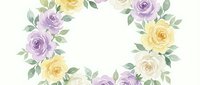 Watercolor floral wreath with purple and yellow roses on white background. Romantic botanical frame for wedding invitations, greeting cards and decorative designs.
