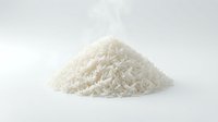 Pile of uncooked white long grain rice isolated on white background, ready for food packaging, cooking websites, and culinary design projects.