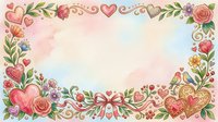 Romantic floral frame with hearts, roses, and botanical elements on soft watercolor background. Isolated design ready for wedding invitations, greeting cards, and decorative projects.