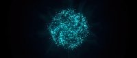 Glowing turquoise particle sphere with luminous energy effect on dark background, suitable for technology, science, and digital design projects.