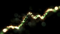Glowing zigzag line with green and golden bokeh lights on dark background creates magical atmosphere for festive designs and holiday decorations.