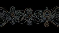 Abstract flowing lines with peace symbols and geometric circles on black background for modern design projects.