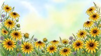 Watercolor sunflower border frame with yellow blooms and green leaves on soft pastel background for greeting cards and floral design projects.