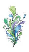 Abstract floral ornament with flowing organic shapes in green blue purple colors isolated on white background for decorative design projects.