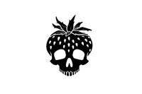Black strawberry skull silhouette with leaves on white background. Gothic fruit design for apparel, stickers, tattoo art and creative projects.
