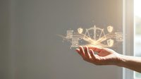 Hand holding glowing digital justice scales with legal icons representing law technology, legal tech solutions, and modern jurisprudence concepts.