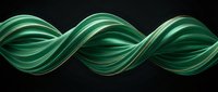 Twisted green metallic ribbons flowing in wave pattern against dark background, isolated for design use on merchandise and digital projects.