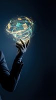 Business professional hand holding glowing digital brain with network connections representing artificial intelligence and innovation technology.