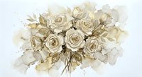 Vintage sepia watercolor roses bouquet with delicate leaves and splashes, romantic floral arrangement for wedding invitations and feminine design projects.