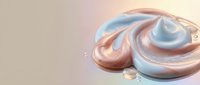 Liquid marble swirls in rose gold and blue tones with glossy spheres, creating an abstract fluid art composition suitable for modern design, backgrounds, and creative projects.