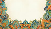 Ornate Islamic geometric border with intricate mandala patterns in turquoise, orange, and gold tones on cream background. Suitable for invitations, certificates, and decorative design projects.