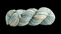 Skein of hand-dyed yarn in soft teal, cream, and gray tones, isolated on transparent background. Ready for crafting, knitting, and design projects including print-on-demand products and digital artwork.