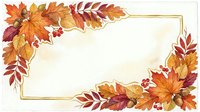 Autumn leaves frame with gold border on white background, isolated design element for fall greeting cards, invitations, and seasonal marketing materials.