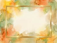 Watercolor frame with warm autumn tones of orange, yellow, and green creating an organic border around white central space. Suitable for invitations, greeting cards, and design backgrounds.