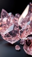 Pink crystal gemstones and minerals collection on dark surface with soft lighting for luxury jewelry design and spiritual wellness concepts.