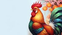 Colorful rooster with vibrant plumage and red comb on white background, isolated for design projects and decorative applications.