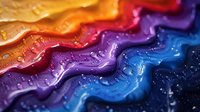 Colorful wavy rainbow pattern with water drops creating abstract macro photography background with vibrant gradient from orange to blue colors.