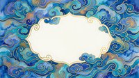 Ornate blue and gold cloud frame with swirling decorative elements and blank center space for text or design on white background.