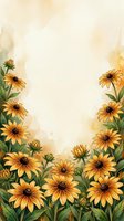 Watercolor yellow daisy flowers frame border with copy space for text on cream background for greeting cards and invitations.