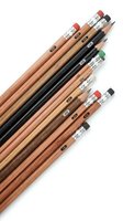 Collection of wooden pencils with erasers isolated on white background for office supplies, school materials, and educational design projects.