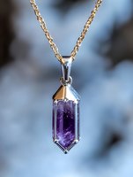 Elegant amethyst crystal pendant necklace with gold chain, luxury gemstone jewelry for fashion and spiritual healing accessories.