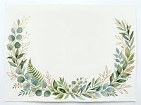 Watercolor botanical wreath with mixed greenery, ferns, and leaves forming decorative border on cream background. Isolated design ready for invitations, cards, and print projects.