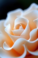Delicate peach rose petals in soft focus macro photography showing gentle curves and layers with warm orange glow against dark background, romantic floral art.