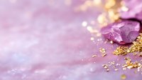 Lavender glitter background with gold sparkles and purple petals, suitable for luxury branding, cosmetics, fashion, and celebration designs.