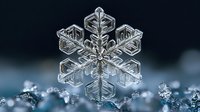 Macro close-up of intricate ice crystal snowflake with hexagonal geometric patterns and detailed crystalline structure on dark winter background.