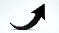 Black curved arrow pointing upward on white background isolated for business growth presentations and infographic design elements.