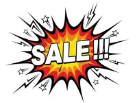 Comic book style explosion burst with SALE text in bold letters surrounded by dynamic action lines and stars for promotional marketing campaigns.