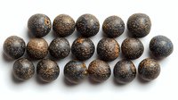 Dark chocolate truffles with gold dust coating arranged in neat rows on white background, luxury confectionery dessert for gourmet food photography.