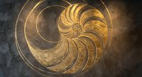 Golden spiral fractal pattern with metallic texture and warm lighting effects on dark background for luxury design projects.