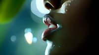 Water drops against blurred turquoise background with bokeh lights, macro beauty photography for cosmetic advertising.