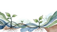 Abstract watercolor botanical composition with growing plants and flowing organic shapes for modern interior design and wellness branding projects.