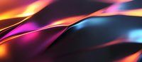 Abstract colorful waves with vibrant orange, purple and blue gradient effects creating dynamic flowing curves against dark background. Modern design for presentations.