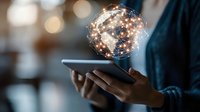 Digital network sphere floating above smartphone screen with glowing connections representing global connectivity and modern technology innovation.