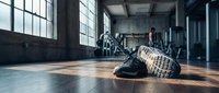 Skateboarder in casual attire performing tricks on wooden floor inside industrial loft space with large windows and exposed ceiling, suitable for sports, youth culture, and urban lifestyle content.